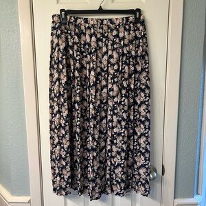 August Max Vintage Pink and Navy Pleated Midi Skirt